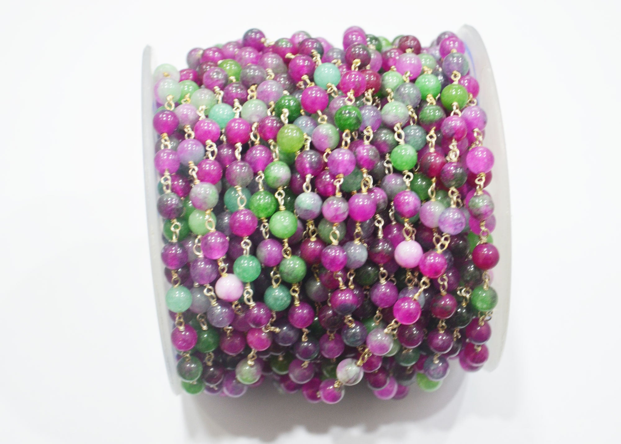 Ruby Zoisite Color Jade Smooth Round Shape Rosary Beaded Chain , 6 - 6.50 mm , RB-6387