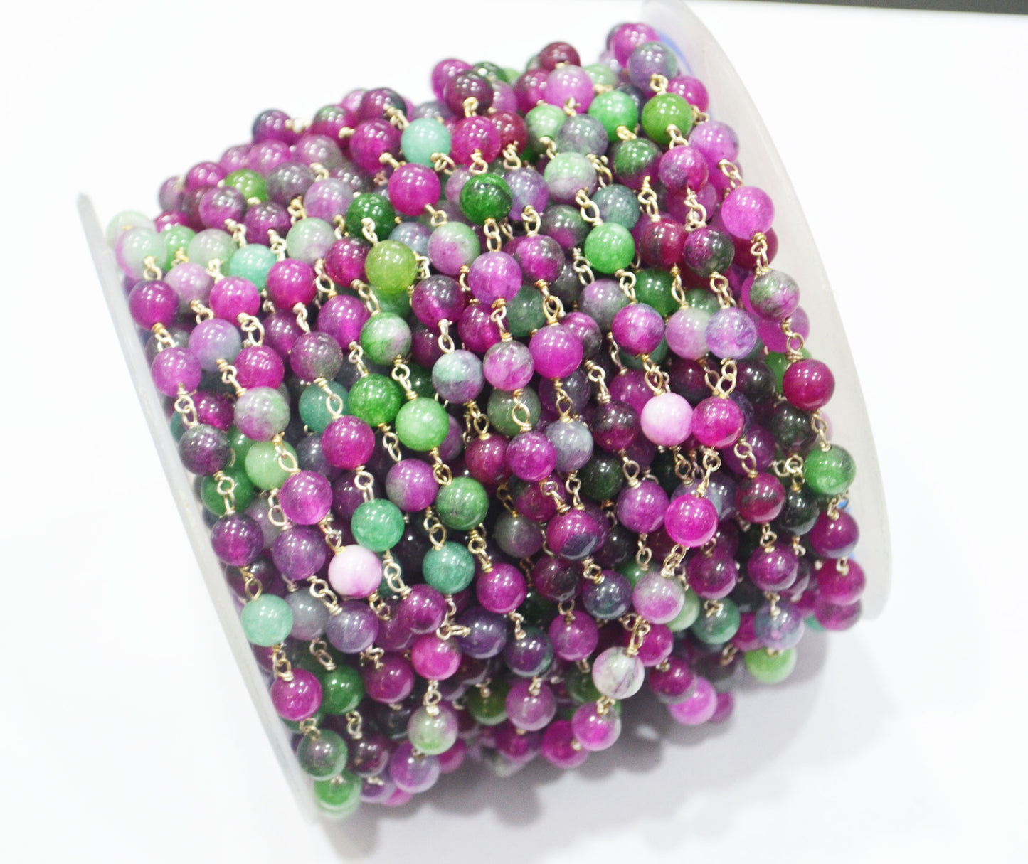 Ruby Zoisite Color Jade Smooth Round Shape Rosary Beaded Chain , 6 - 6.50 mm , RB-6387