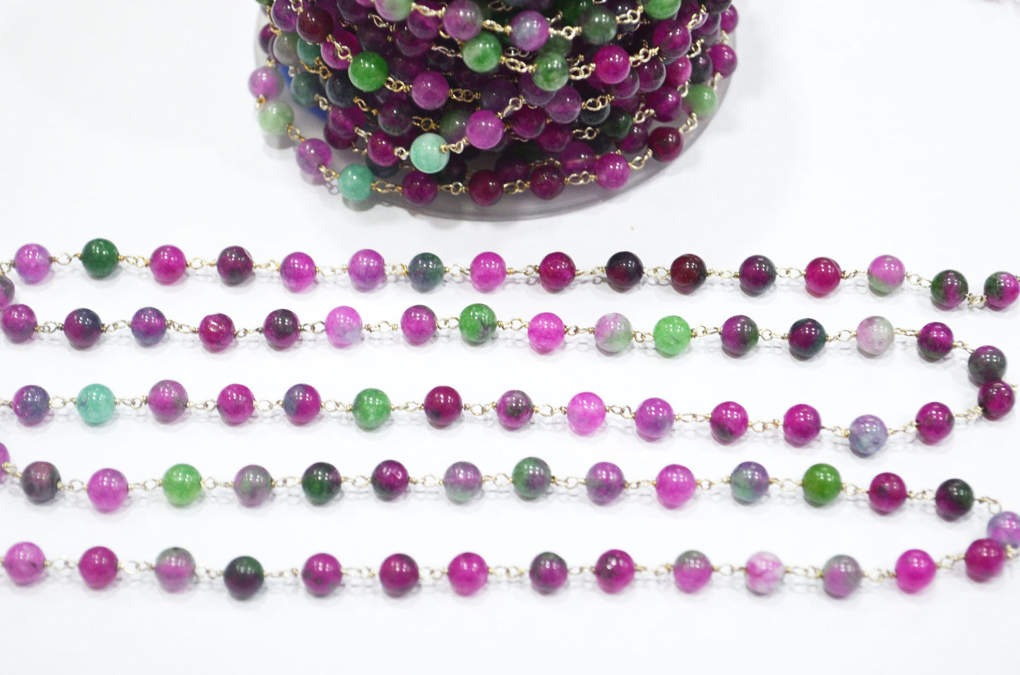Ruby Zoisite Color Jade Smooth Round Shape Rosary Beaded Chain , 6 - 6.50 mm , RB-6387