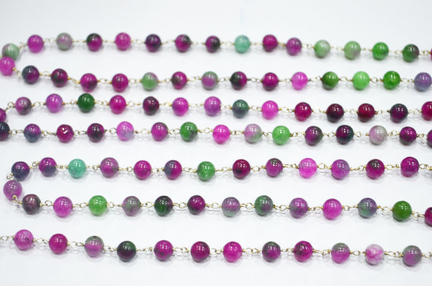 Ruby Zoisite Color Jade Smooth Round Shape Rosary Beaded Chain , 6 - 6.50 mm , RB-6387