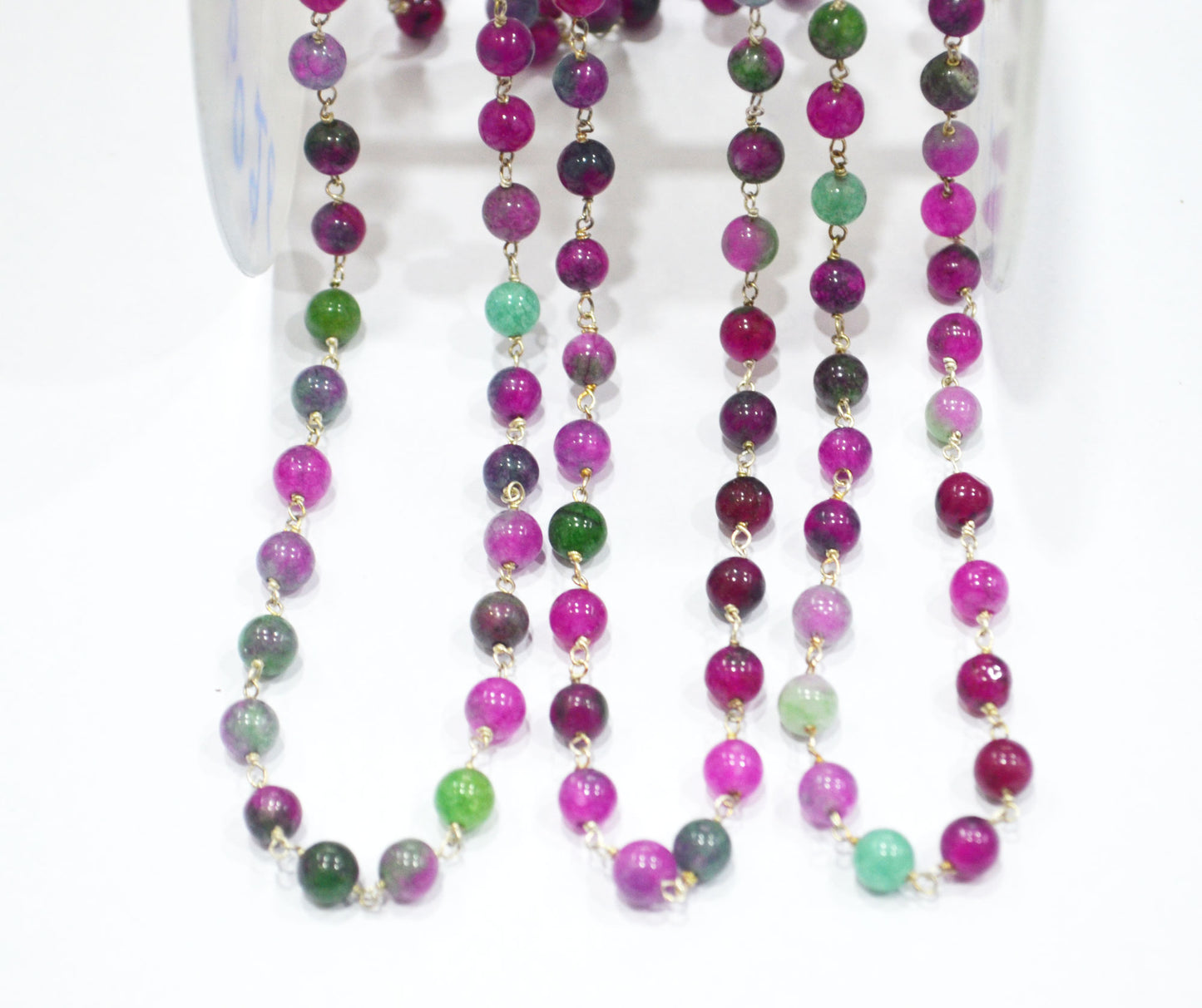 Ruby Zoisite Color Jade Smooth Round Shape Rosary Beaded Chain , 6 - 6.50 mm , RB-6387