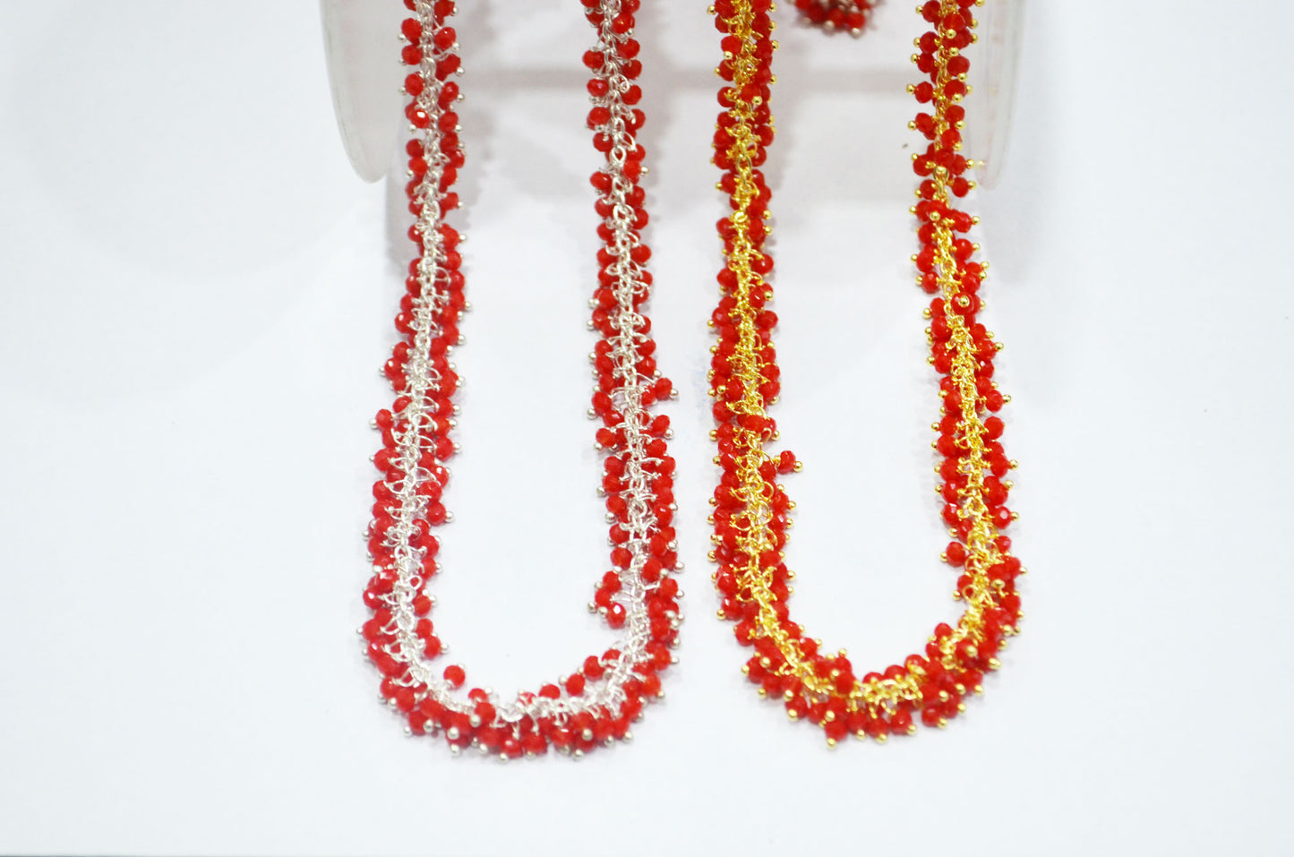 Red Coral Hydro Quartz Faceted Rondelle Shape Grape Chain , 2.50 mm , RB-6389