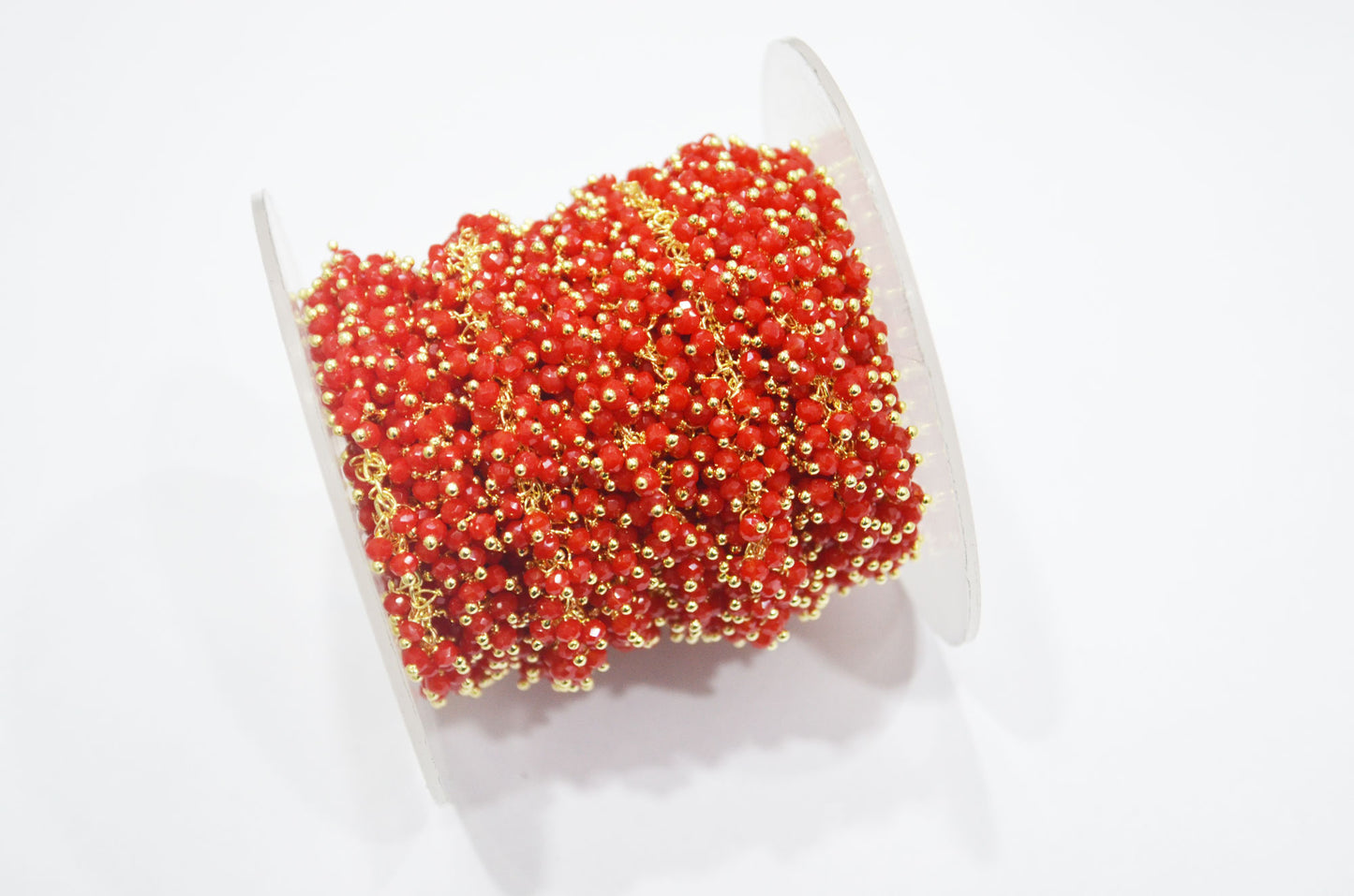 Red Coral Hydro Quartz Faceted Rondelle Shape Grape Chain , 2.50 mm , RB-6389