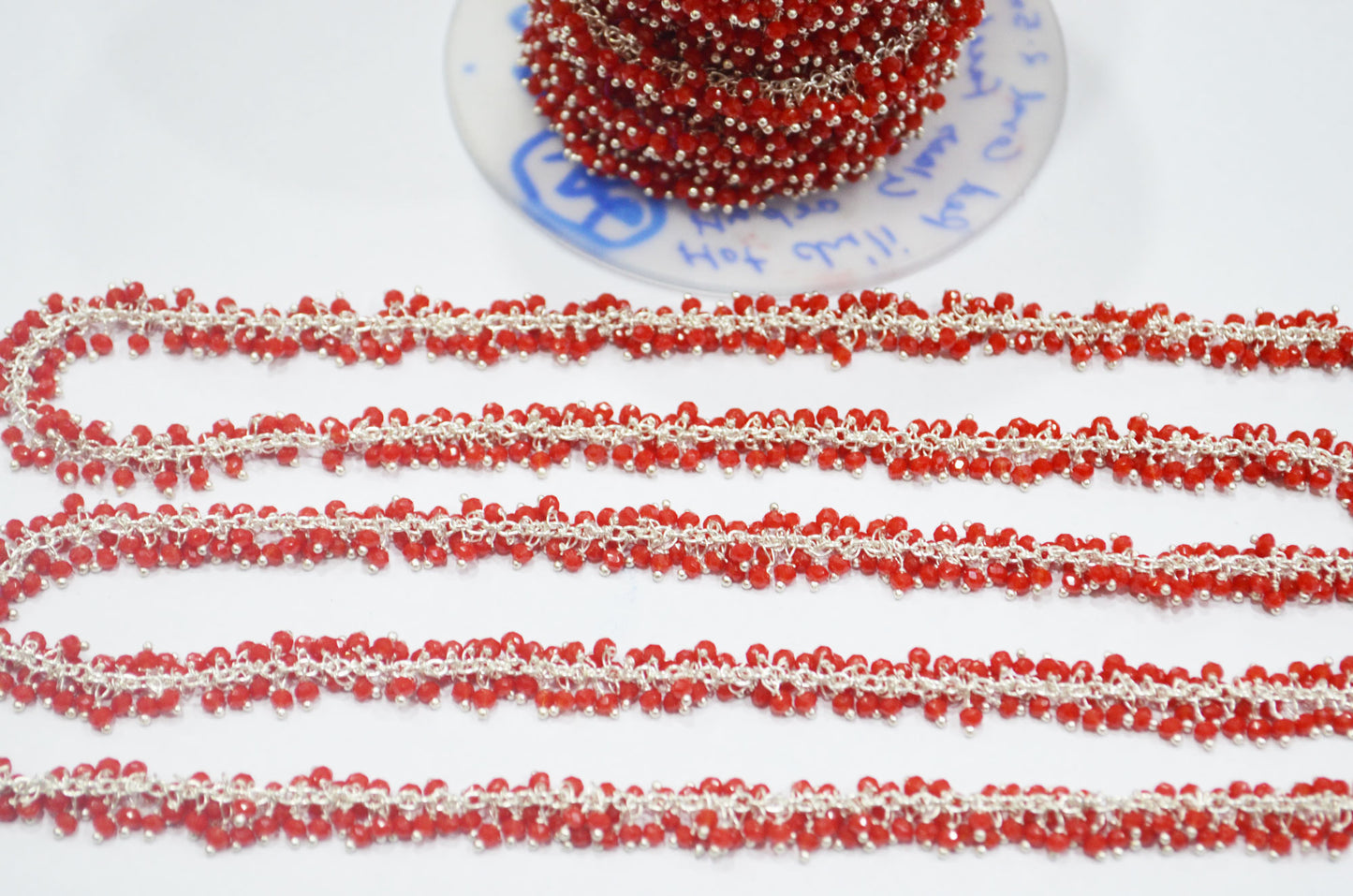 Red Coral Hydro Quartz Faceted Rondelle Shape Grape Chain , 2.50 mm , RB-6389