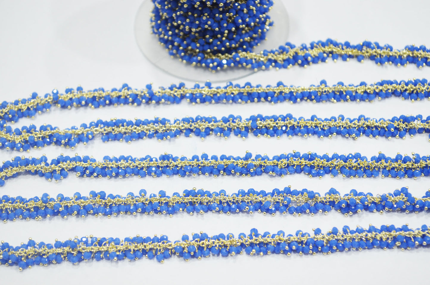 Neon Blue Hydro Quartz Faceted Rondelle Shape Grape Chain , 2.50 mm , RB-6390