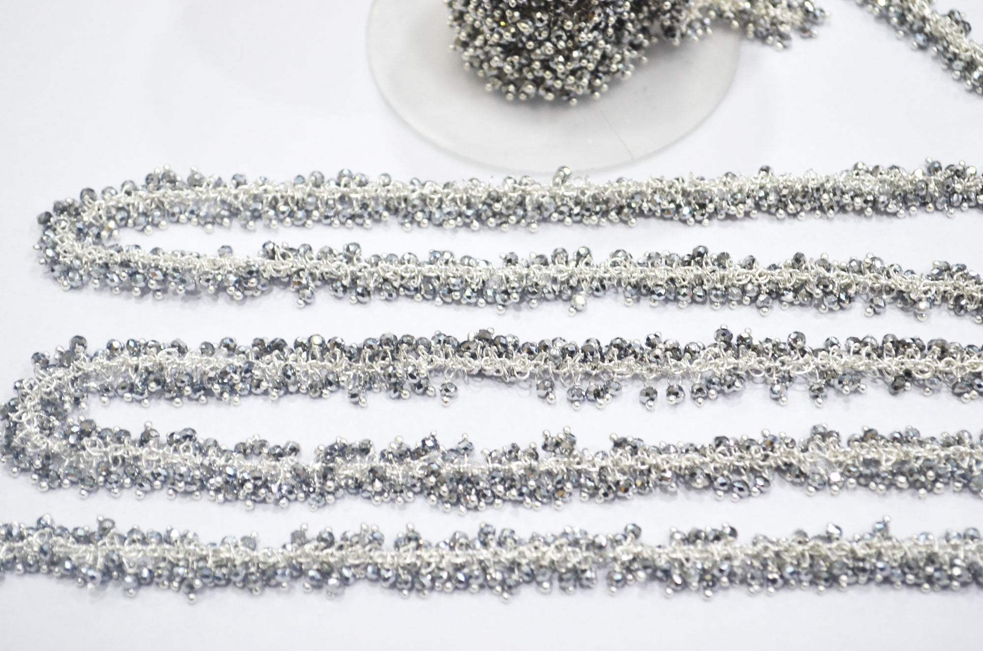 Silver Pyrite Hydro Quartz Faceted Rondelle Shape Grape Chain , 2.50 mm , RB-6392