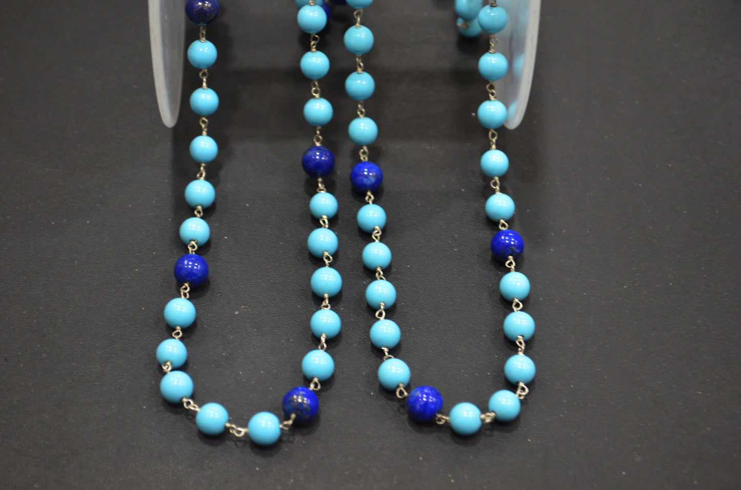 Synthetic Turquoise Smooth Round Shape Rosary Beaded Chain , Lapis Lazuli Round Shape Wire Wrapped Chain , 7 mm , RB-6395