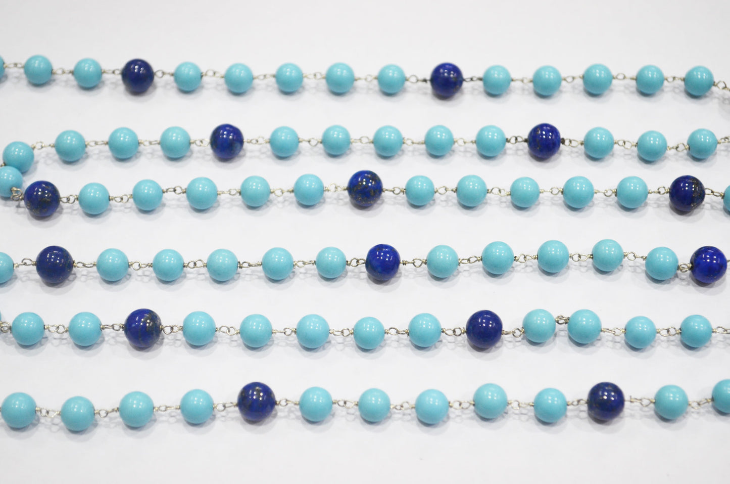 Synthetic Turquoise Smooth Round Shape Rosary Beaded Chain , Lapis Lazuli Round Shape Wire Wrapped Chain , 7 mm , RB-6395