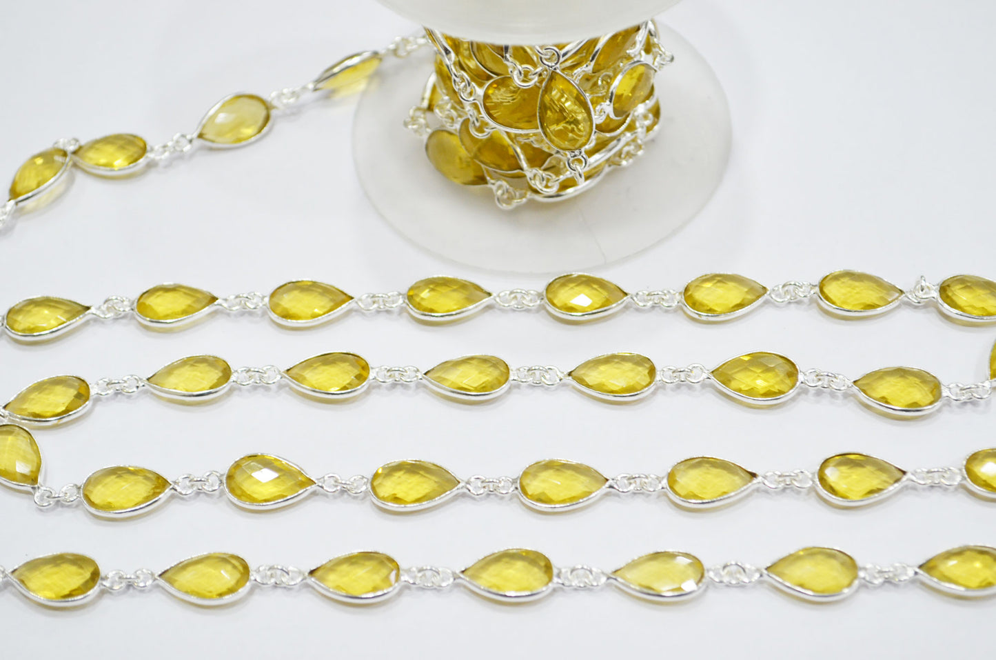 Citrine Hydro Glass Pear Shape Connector Chain , 8x13 mm , RB-6398
