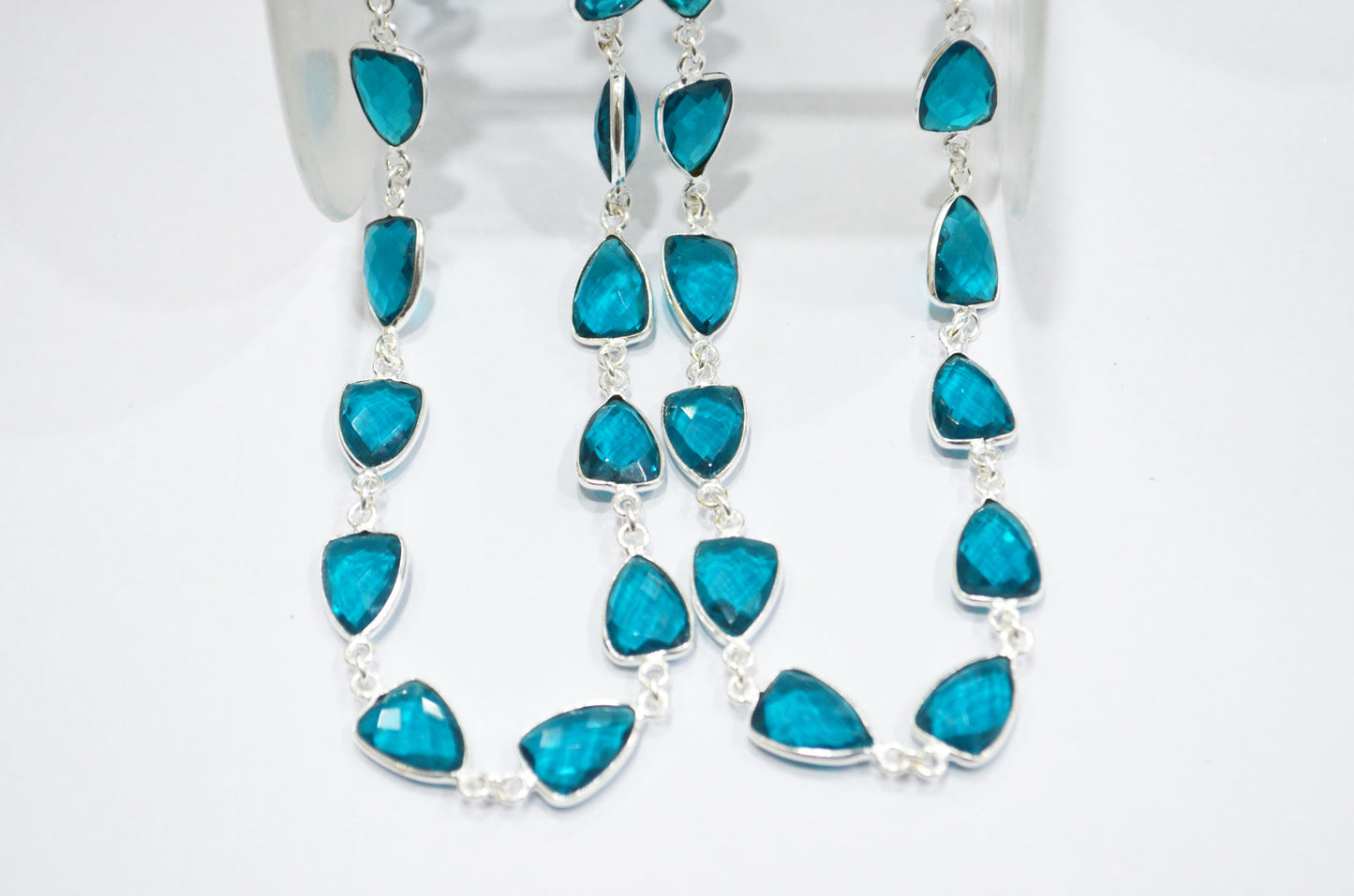 Paraiba Hydro Glass Faceted Trillion Shape Connector Chain , 10x13 mm , RB-6399