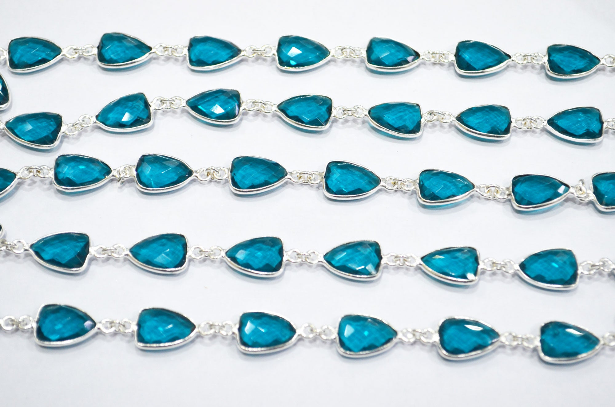 Paraiba Hydro Glass Faceted Trillion Shape Connector Chain , 10x13 mm , RB-6399