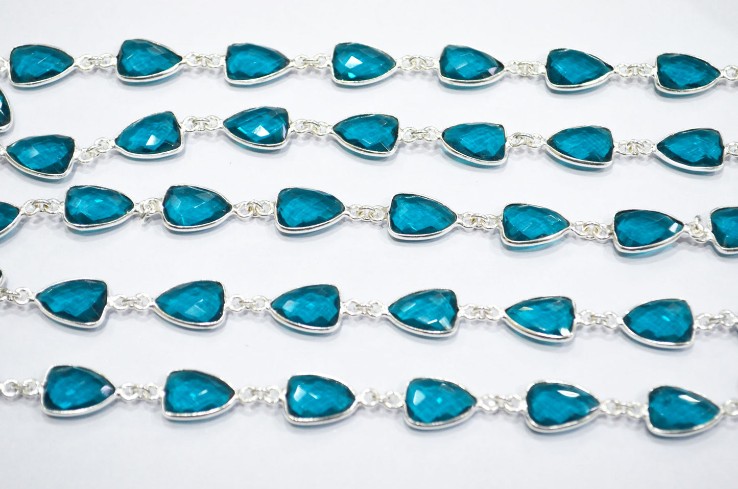 Paraiba Hydro Glass Faceted Trillion Shape Connector Chain , 10x13 mm , RB-6399