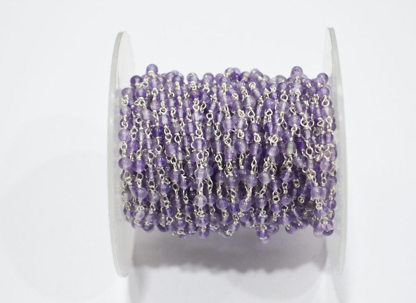 Pink Amethyst Smooth Round Shape Rosary Beaded Chain , 3 - 3.50 mm , RB-6400