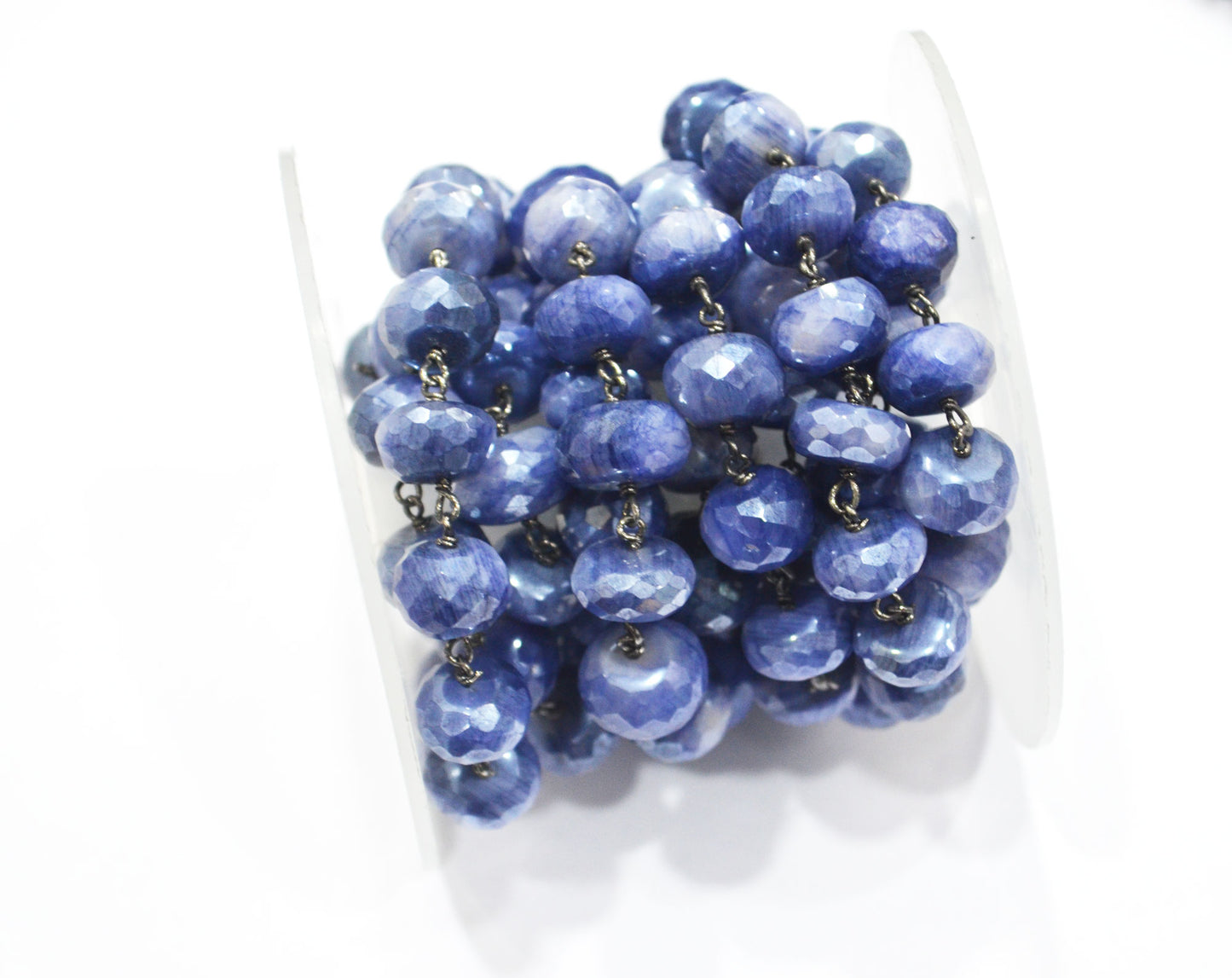 Mystic Sapphire Moonstone Faceted Rondelle Shape Rosary Beaded Chain , 10 - 11 mm , RB-6405