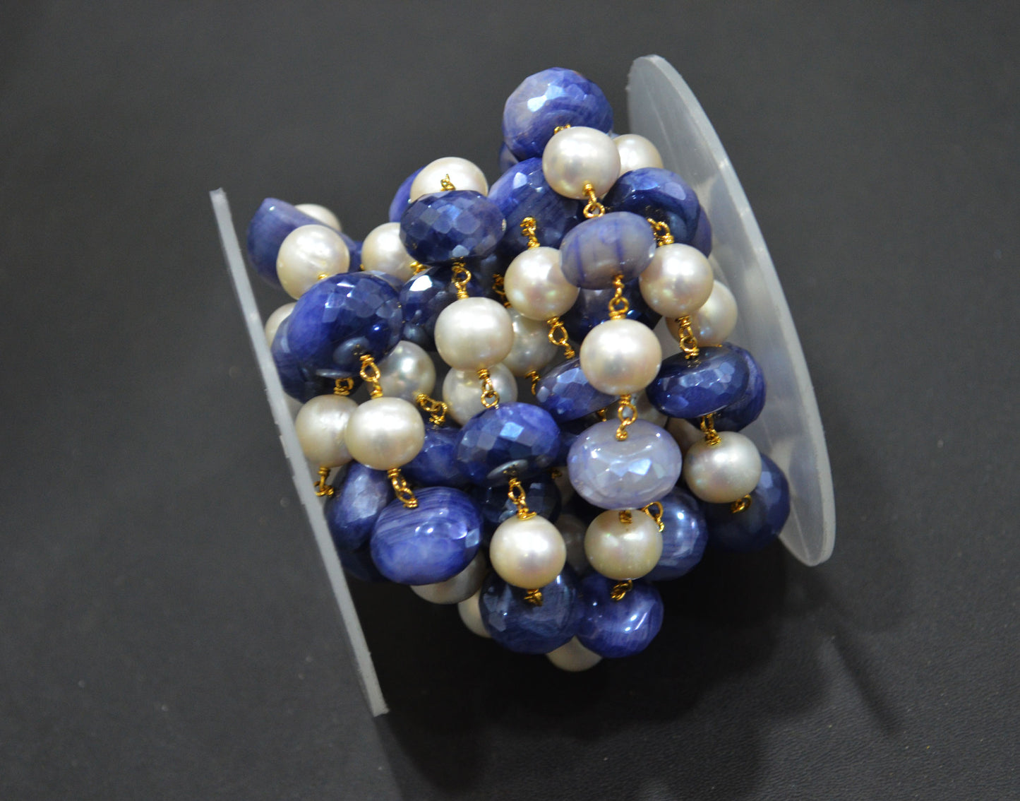 Mystic Sapphire Moonstone Faceted Rondelle Shape Rosary Beaded Chain , 10 - 11 mm , RB-6406