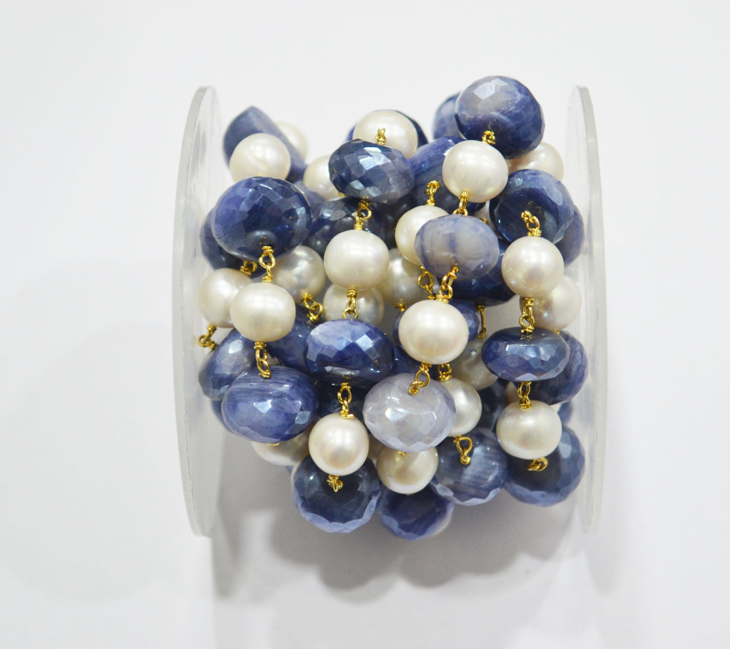 Mystic Sapphire Moonstone Faceted Rondelle Shape Rosary Beaded Chain , 10 - 11 mm , RB-6406