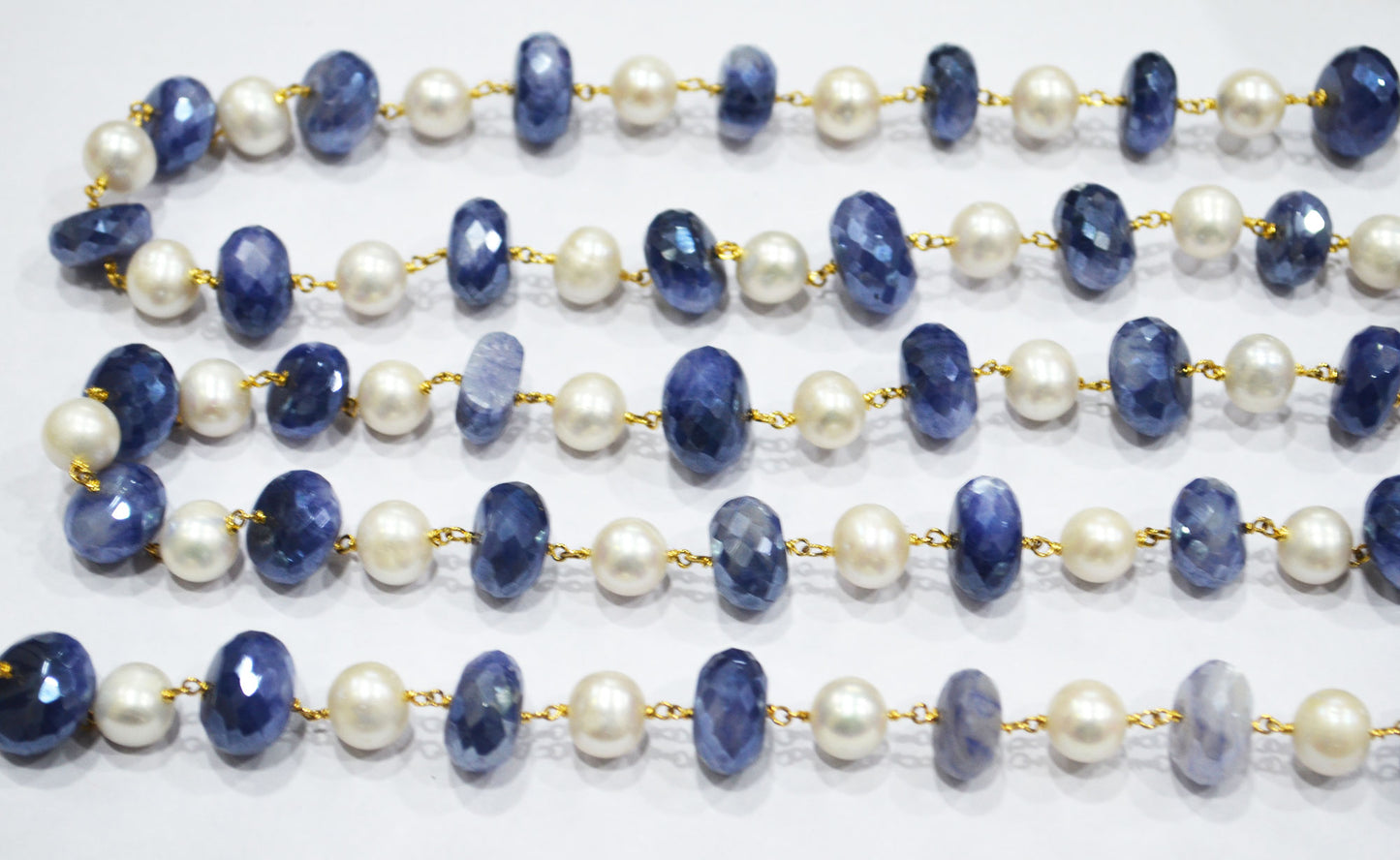 Mystic Sapphire Moonstone Faceted Rondelle Shape Rosary Beaded Chain , 10 - 11 mm , RB-6406