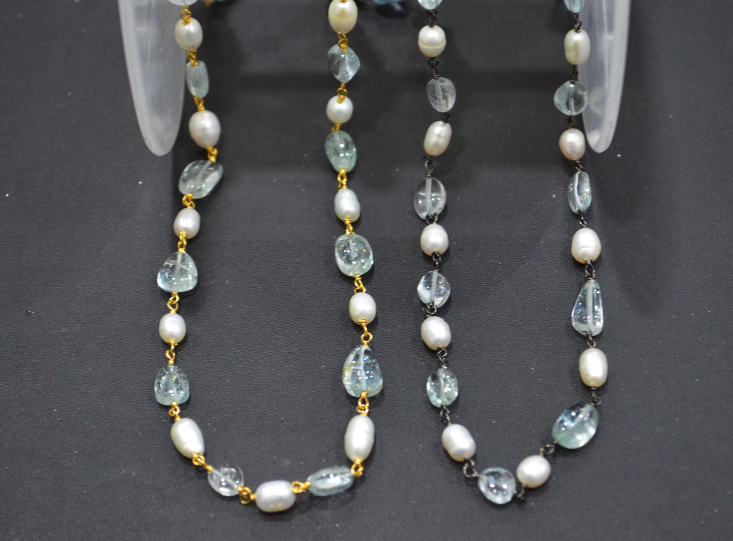 Natural Aquamarine Smooth Uneven Nuggets Shape Rosary Beaded Chain , 5 - 8 mm , RB-6407