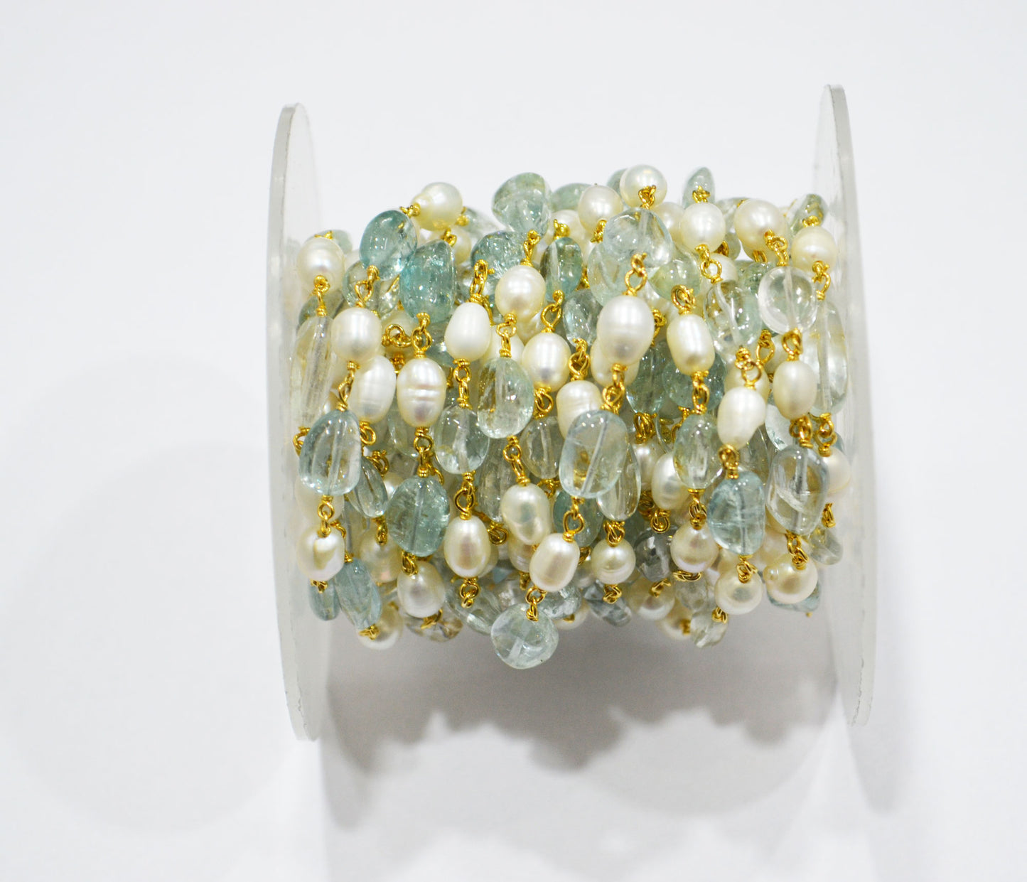 Natural Aquamarine Smooth Uneven Nuggets Shape Rosary Beaded Chain , 5 - 8 mm , RB-6407
