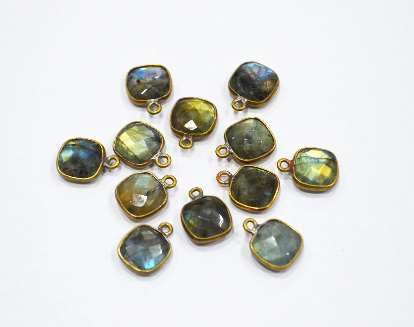 Labradorite Faceted Cushion Shape Connector , Sold By Piece , 11 mm , RB-6409