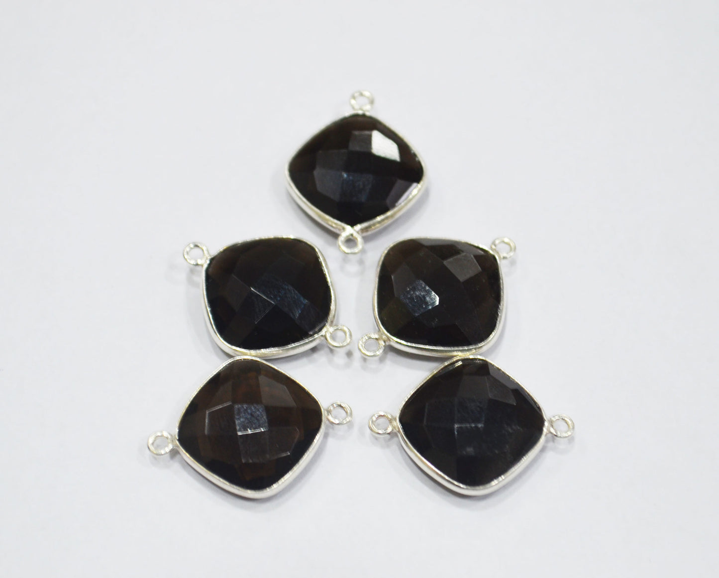 Smoky Faceted Cushion Shape Connector , Sold By Piece , 15 mm , RB-6411