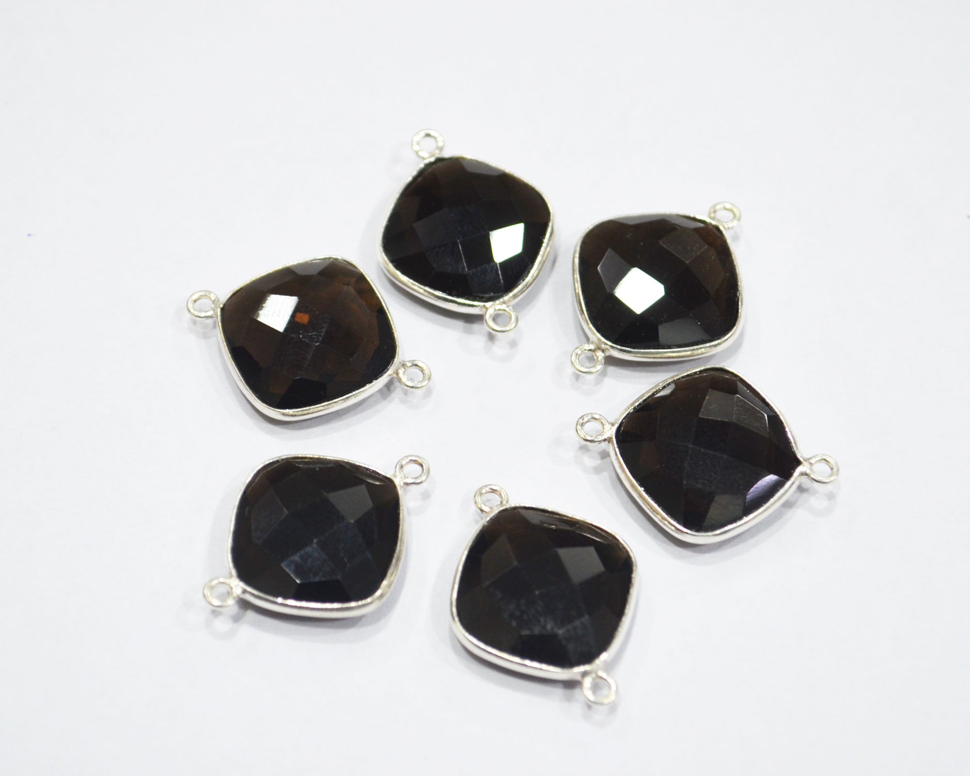 Smoky Faceted Cushion Shape Connector , Sold By Piece , 15 mm , RB-6411