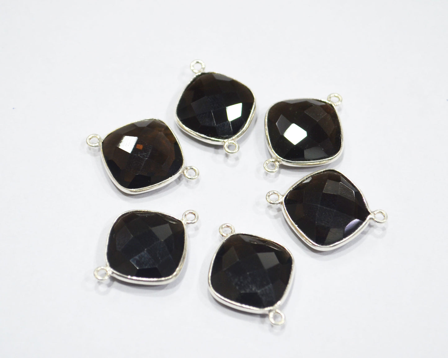 Smoky Faceted Cushion Shape Connector , Sold By Piece , 15 mm , RB-6411