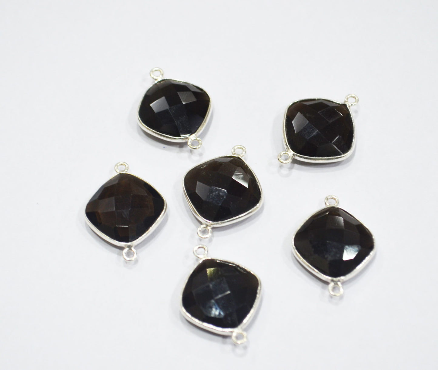Smoky Faceted Cushion Shape Connector , Sold By Piece , 15 mm , RB-6411
