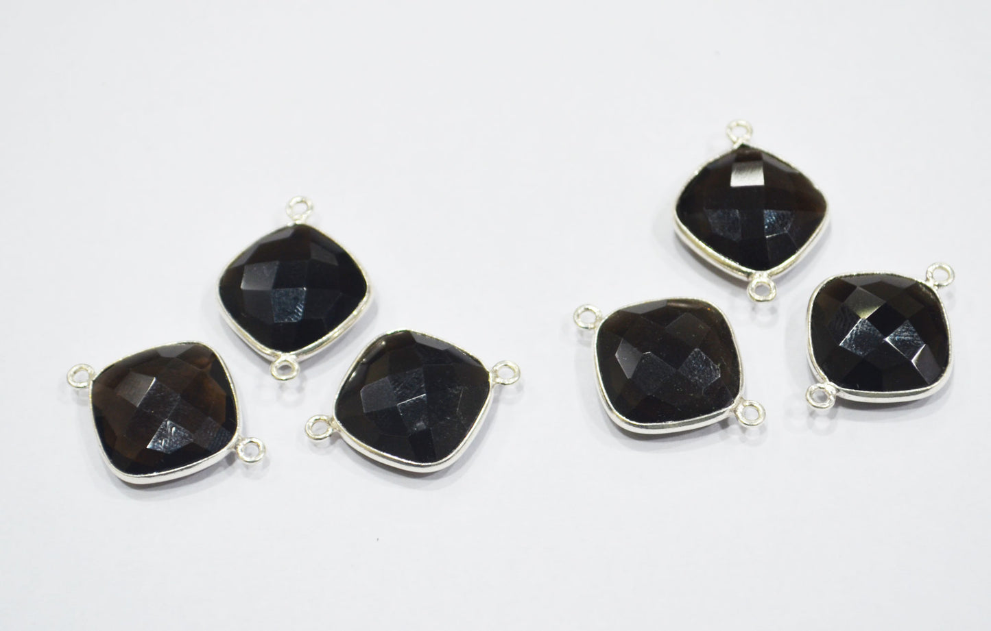 Smoky Faceted Cushion Shape Connector , Sold By Piece , 15 mm , RB-6411