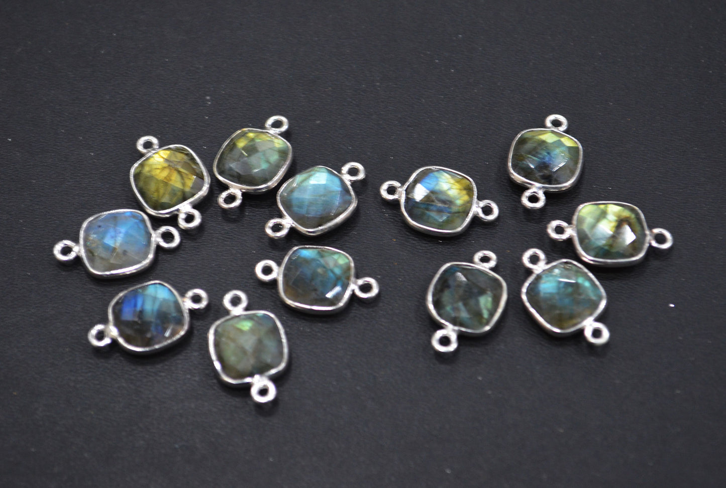 Labradorite Faceted Cushion Shape Connector , Sold By Piece , 11 mm , RB-6412