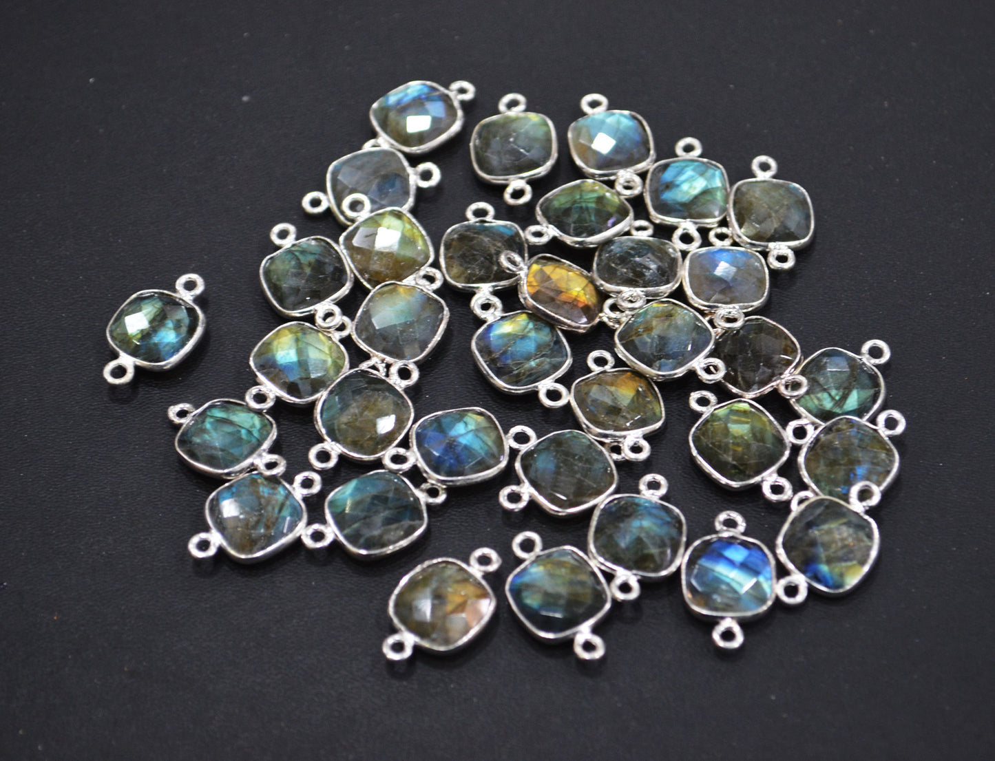 Labradorite Faceted Cushion Shape Connector , Sold By Piece , 11 mm , RB-6412