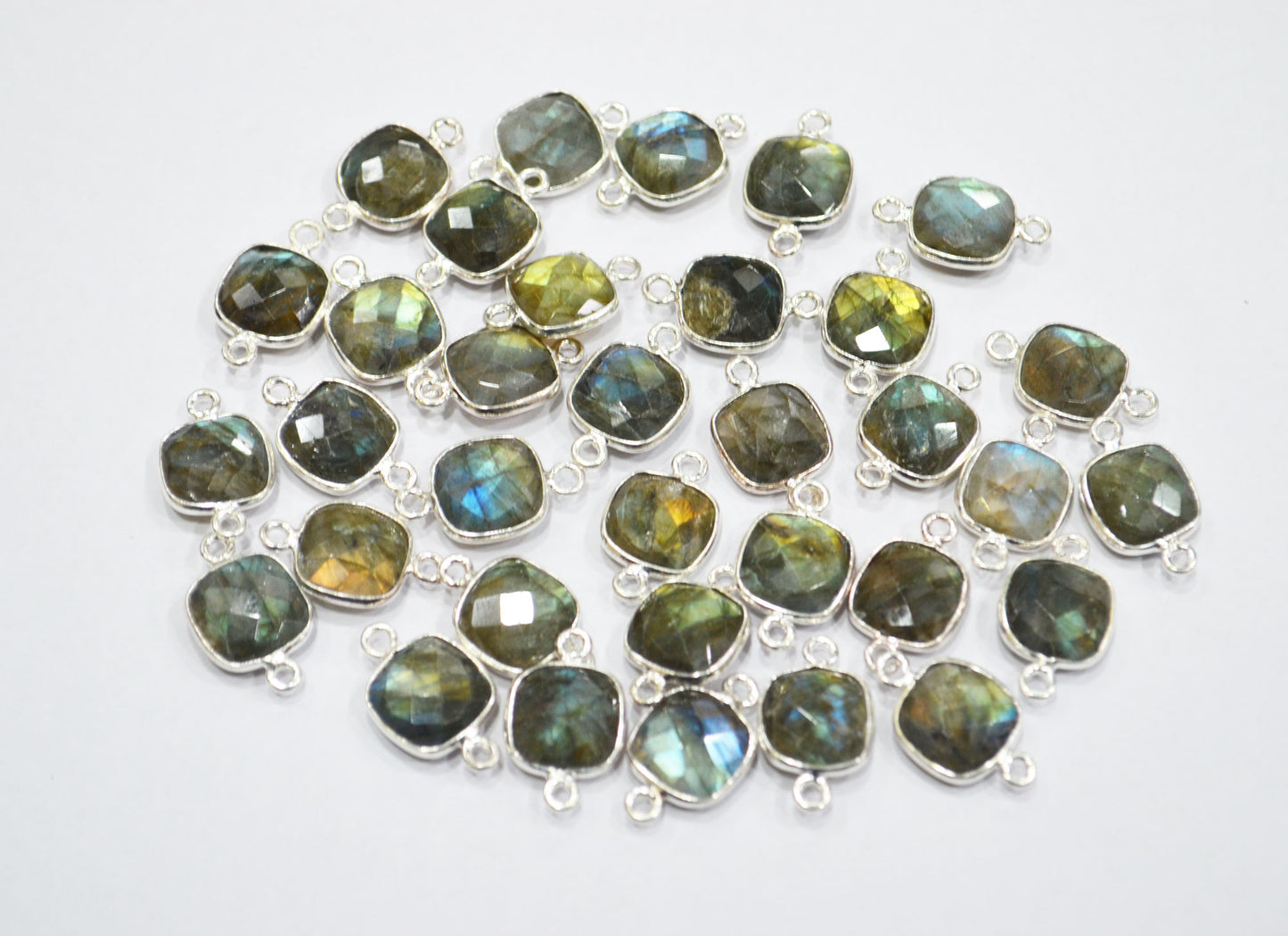 Labradorite Faceted Cushion Shape Connector , Sold By Piece , 11 mm , RB-6412