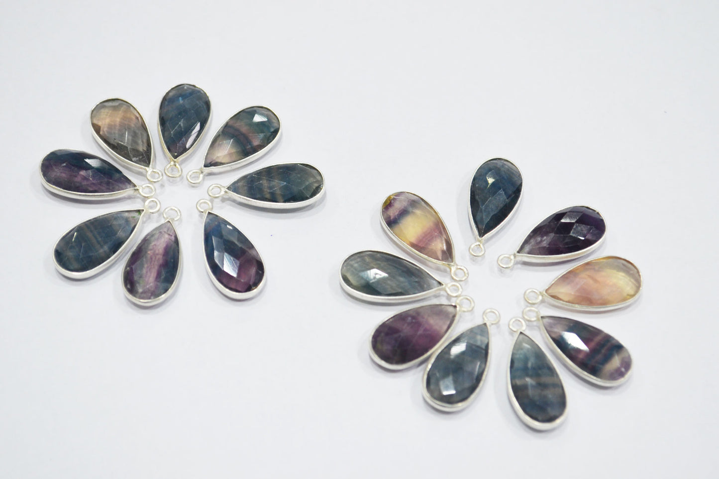 Multi Fluorite Faceted Pear Shape Connector , Sold By Piece , 10x20 mm , RB-6413