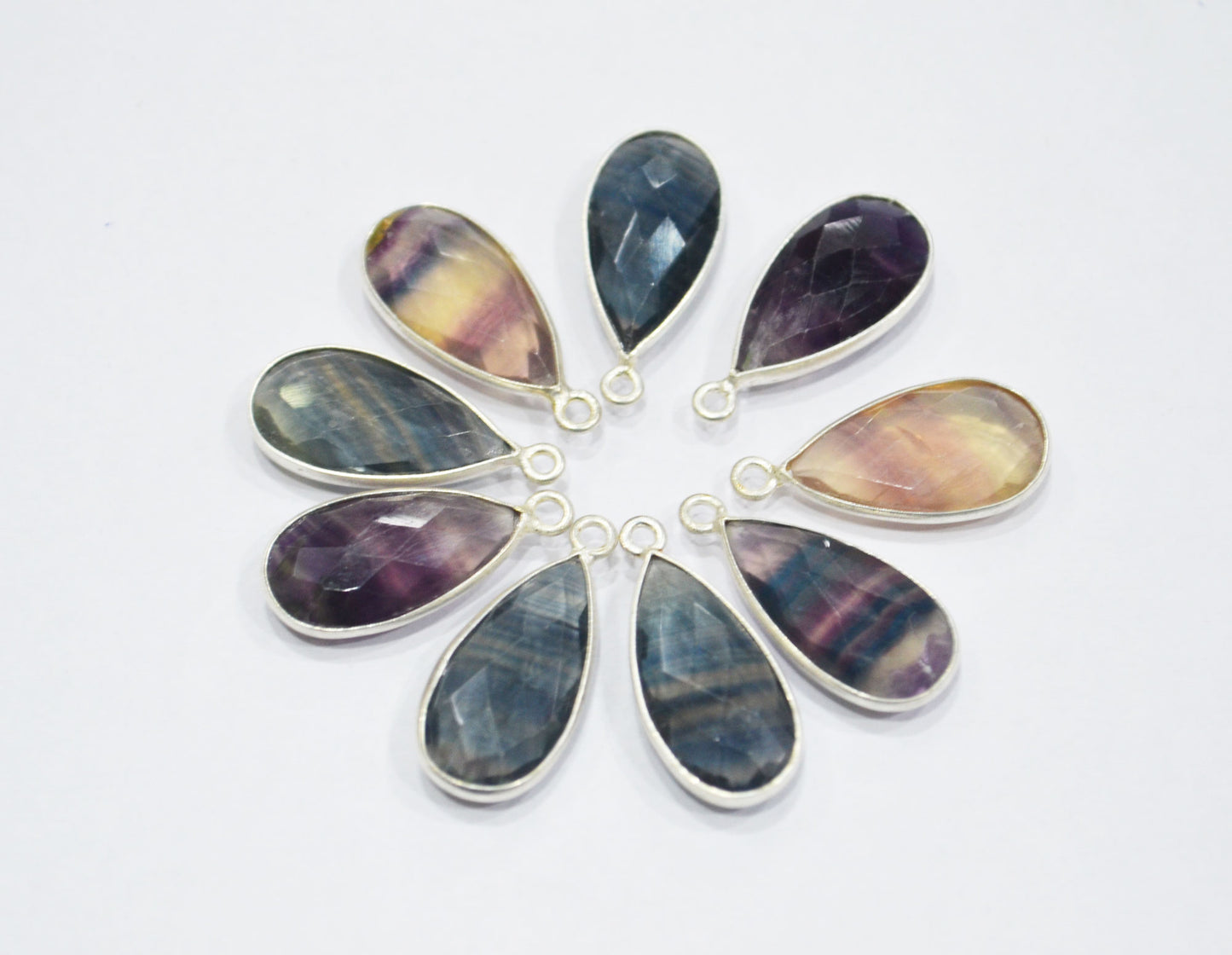 Multi Fluorite Faceted Pear Shape Connector , Sold By Piece , 10x20 mm , RB-6413
