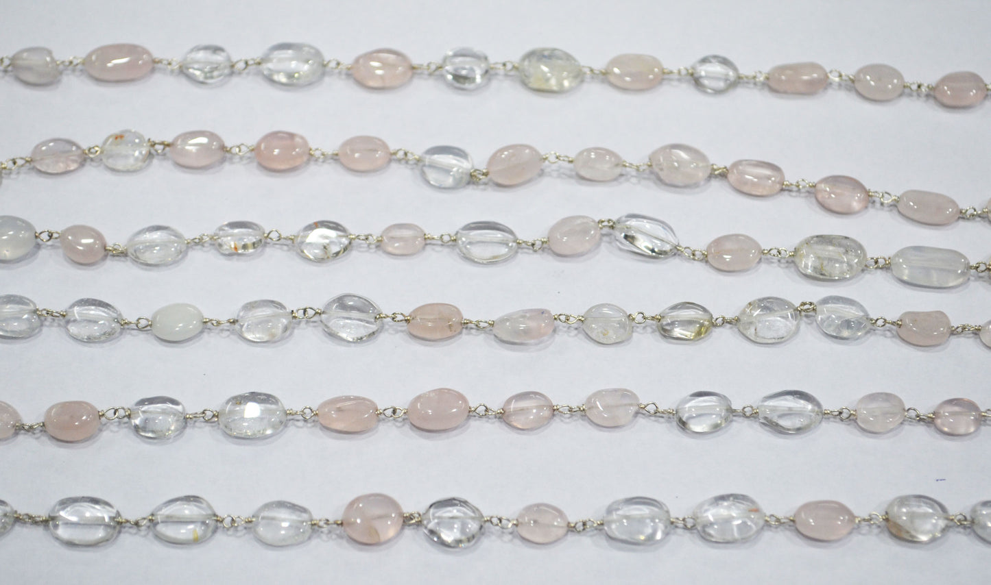 Rose Quartz Smooth Oval Shape Rosary Beaded Chain , 5x7 - 6x8 mm , RB-6414