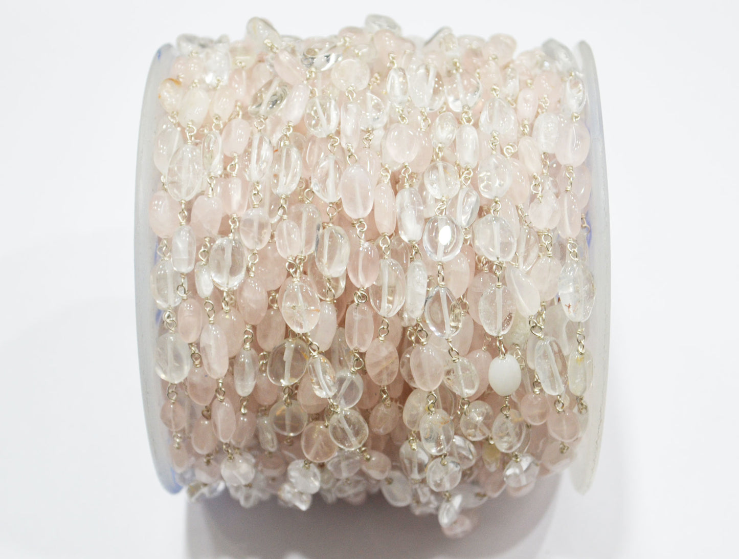 Rose Quartz Smooth Oval Shape Rosary Beaded Chain , 5x7 - 6x8 mm , RB-6414