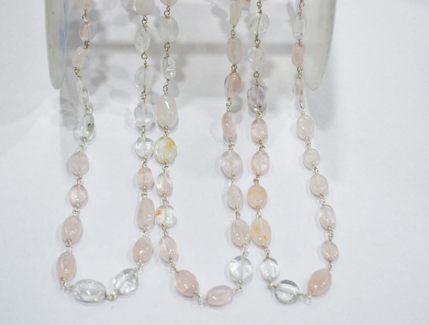 Rose Quartz Smooth Oval Shape Rosary Beaded Chain , 5x7 - 6x8 mm , RB-6414