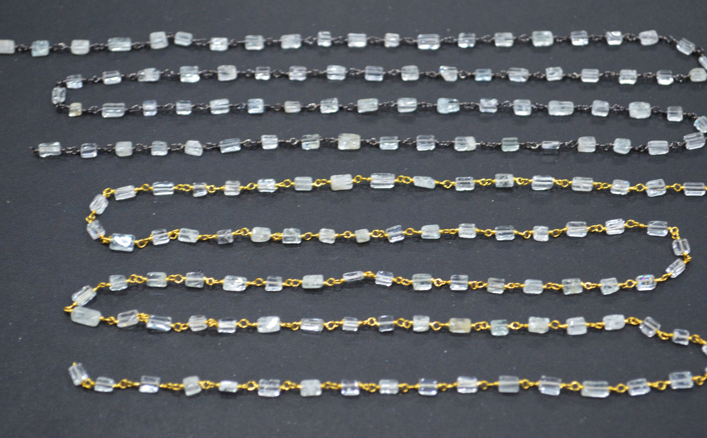 Aquamarine Smooth Rectangle Shape Rosary Beaded Chain , 2 - 5 mm , RB-6415