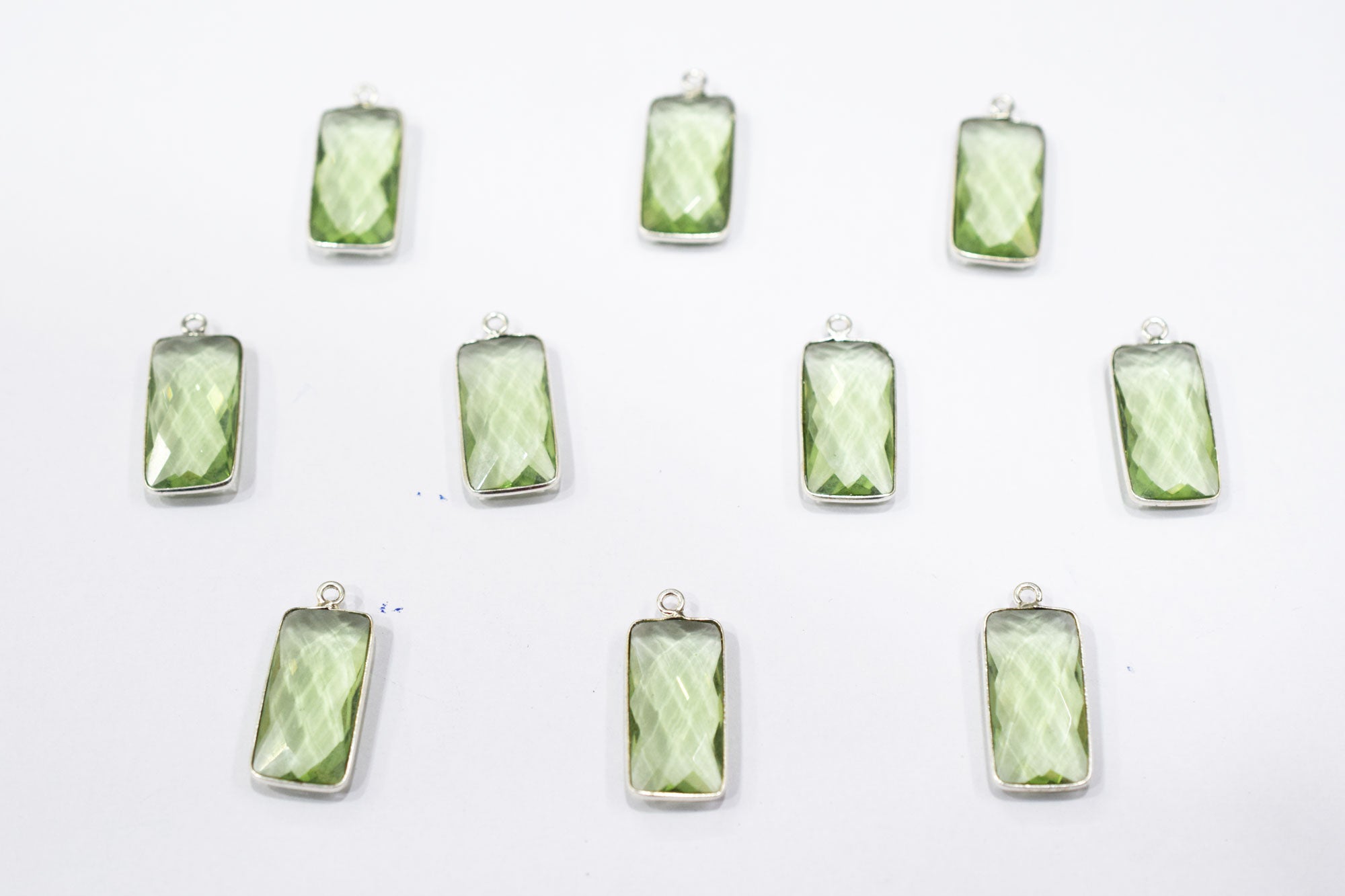 Green Amethyst Hydro Glass Baguette Shape Connector , Sold By Piece , 11x22 mm , RB-6454