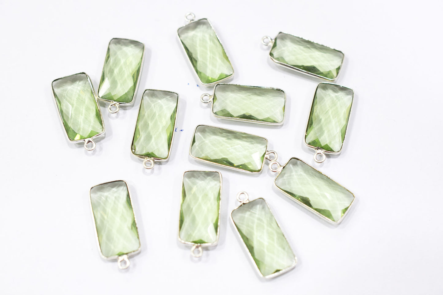 Green Amethyst Hydro Glass Baguette Shape Connector , Sold By Piece , 11x22 mm , RB-6454