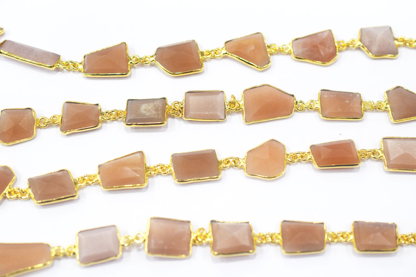 Peach Moonstone Faceted Fancy Cut Shape Connector Chain , 10x11 - 13x15 mm , RB-6456