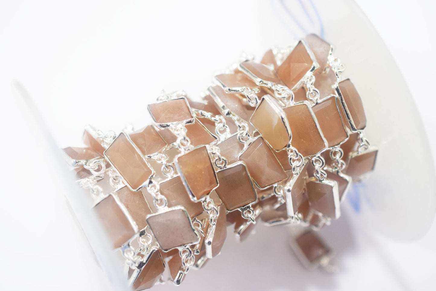 Peach Moonstone Faceted Fancy Cut Shape Connector Chain , 10x11 - 13x15 mm , RB-6456