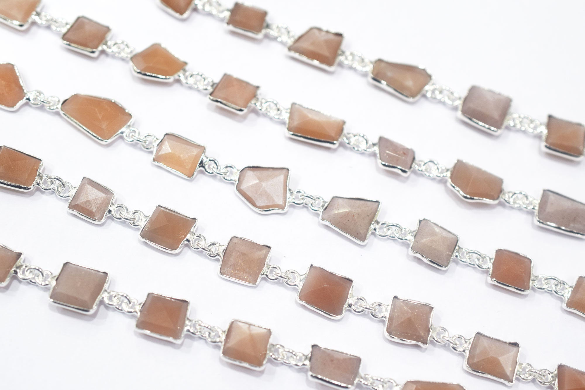 Peach Moonstone Faceted Fancy Cut Shape Connector Chain , 9.50x10.50 - 9.50x11.50 mm , RB-6457