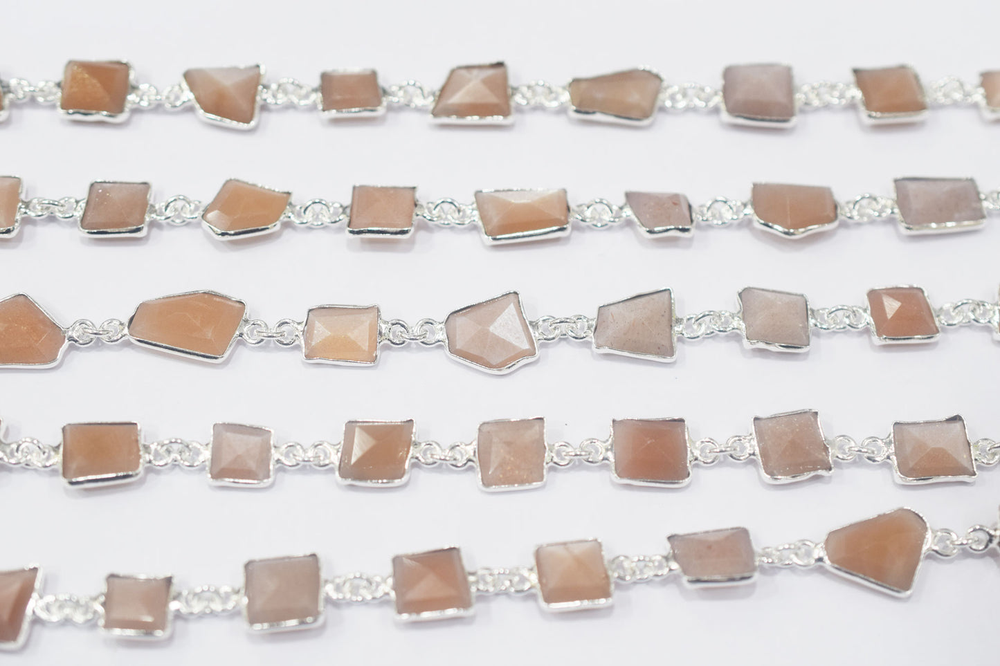 Peach Moonstone Faceted Fancy Cut Shape Connector Chain , 9.50x10.50 - 9.50x11.50 mm , RB-6457