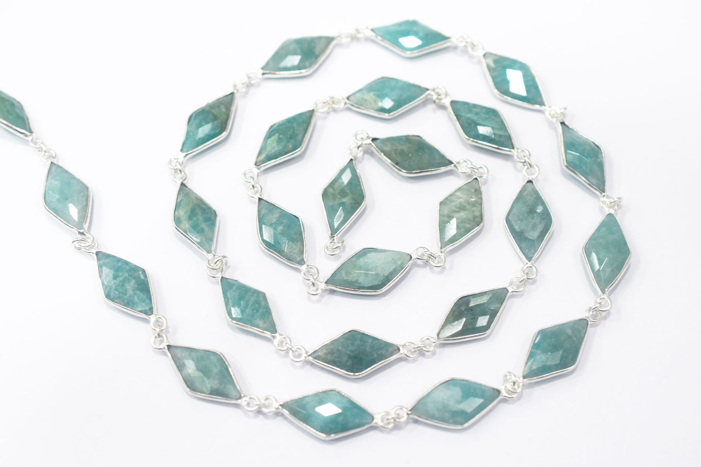 Amazonite Faceted Diamond Shape Connector Chain , 11x20 mm , RB-6458