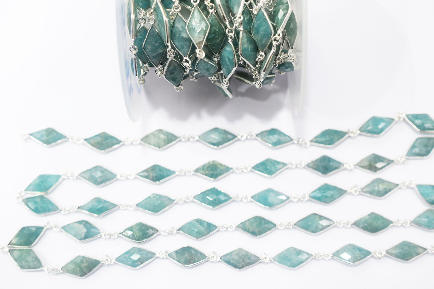 Amazonite Faceted Diamond Shape Connector Chain , 11x20 mm , RB-6458