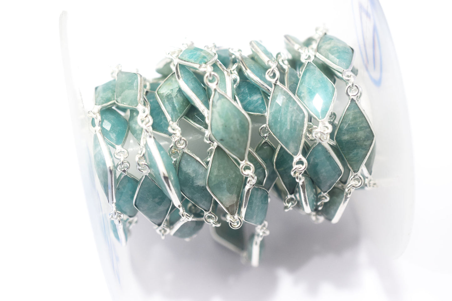 Amazonite Faceted Diamond Shape Connector Chain , 11x20 mm , RB-6458