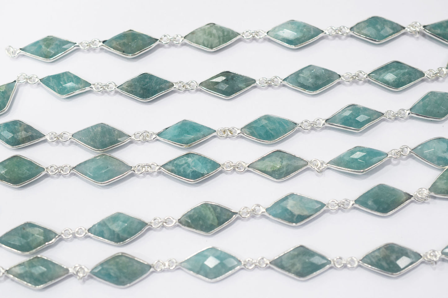 Amazonite Faceted Diamond Shape Connector Chain , 11x20 mm , RB-6458