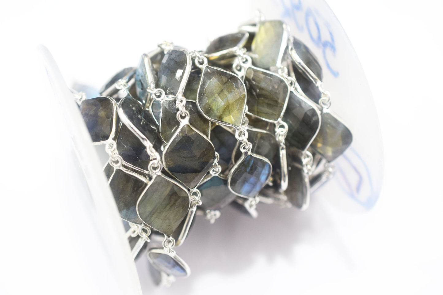 Labradorite Faceted Fancy Flat Dew Drops Shape Connector Chain , 15x19 - 16x20 mm , RB-6459