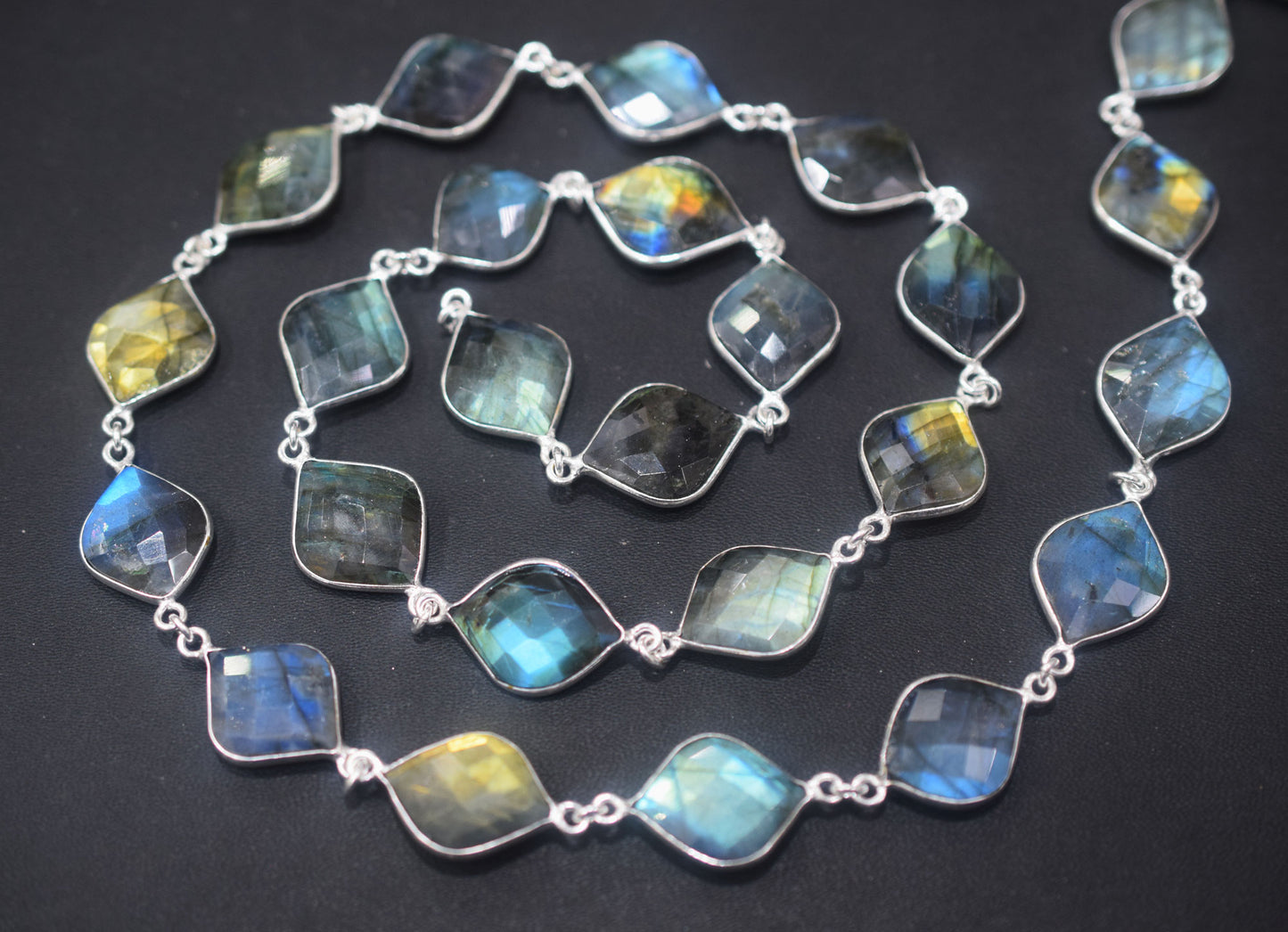 Labradorite Faceted Fancy Flat Dew Drops Shape Connector Chain , 15x19 - 16x20 mm , RB-6459